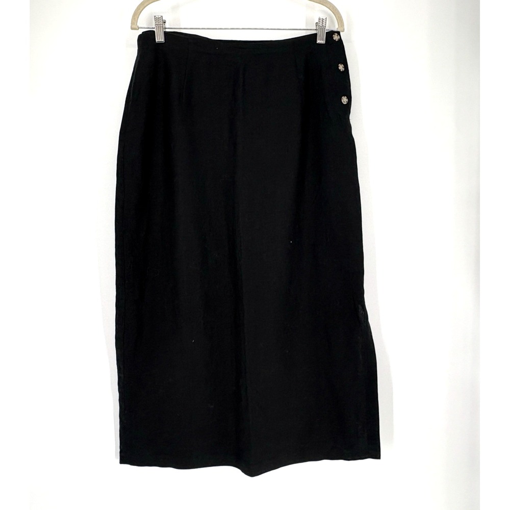 Deane & White Linen Skirt Womens 8 Black Midi Length Pencil Career‎ Boho Beach